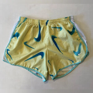Nike Tempo Dri-Fit Standard Fit yellow & blue logo print shorts girls size XL
